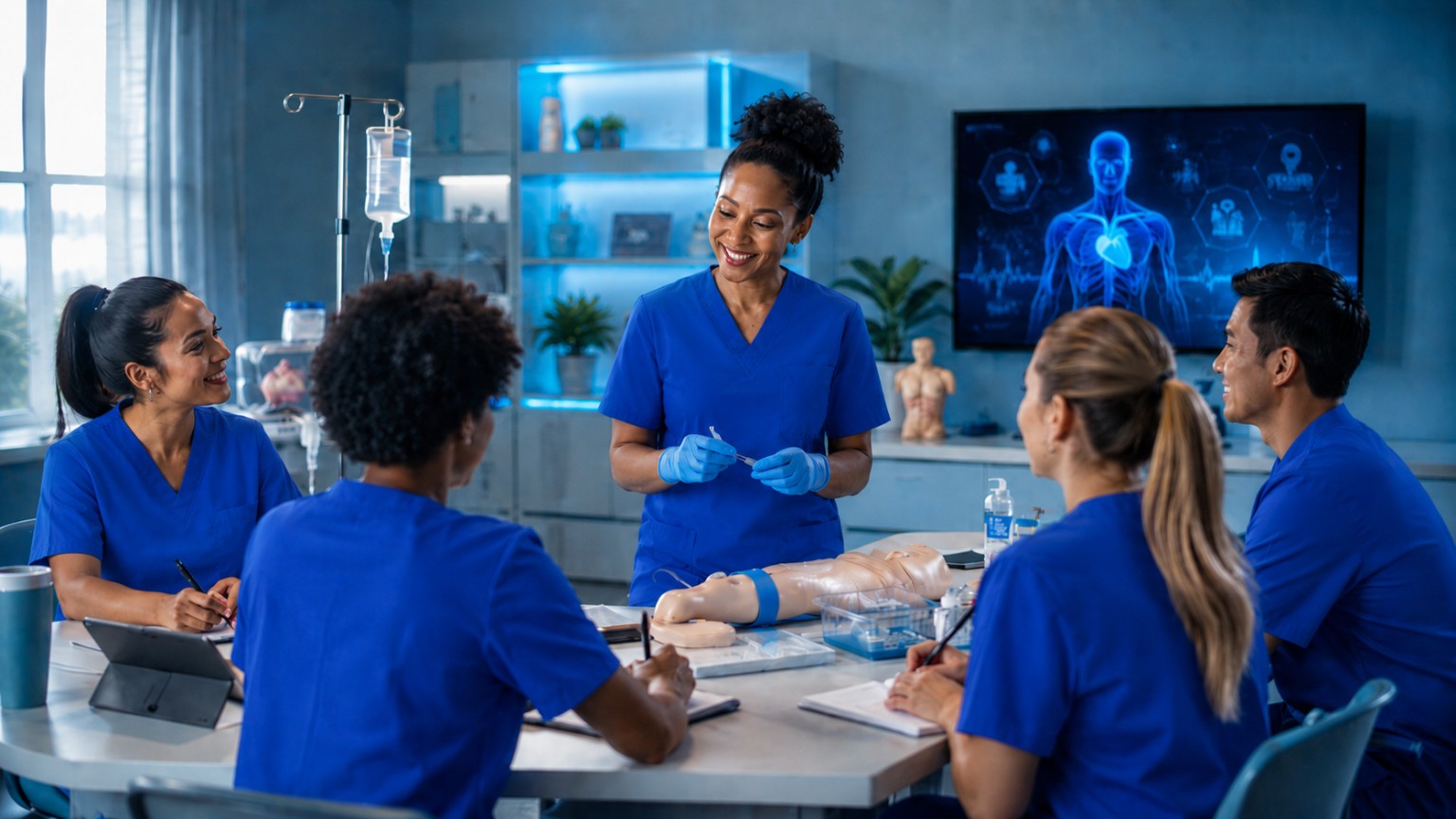 Healthcare instructor leading a hands-on clinical training session